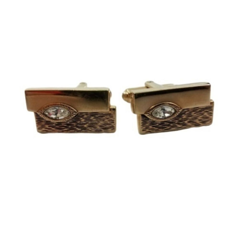 Hickok‎ Cufflinks Gold Tone Rhinestone Mid Century